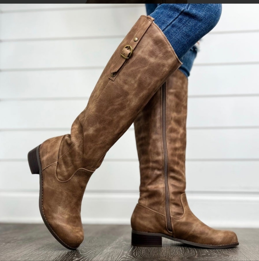 Corkys Hold Your Horses Tall Faux Leather Boots Tan Mocha Brown 7